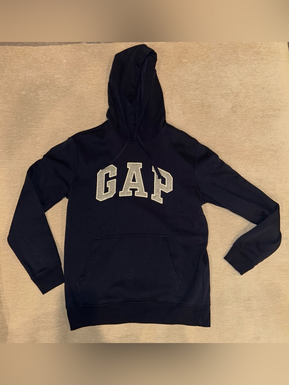 GAP Men's Dark Navy Hoodie with White Lettering - size S